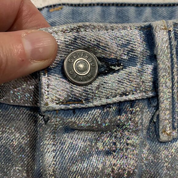 GRLFRND Size 26 Cindy Denim Shorts High Rise Frayed Hem Holographic Wear Me Out - Picture 6 of 12
